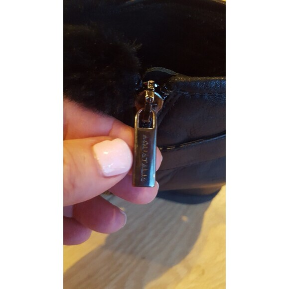 Aquatalia BLACK WEDGE Leather Women's Ankle Boots, zip, fur trim size 8 - Picture 4 of 13